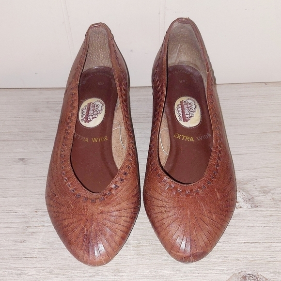 VTG 80's Brown Weaved Decorative Leather Cloud Climbers Flats Pre-Loved Size 6 - Picture 2 of 11